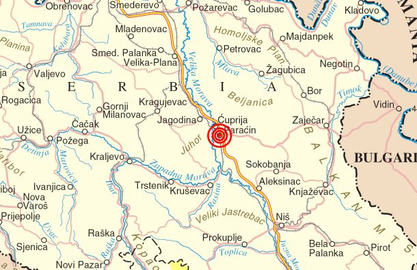 cuprija mapa srbije Vesti Paracin   Zemljotres kod Paraćina cuprija mapa srbije